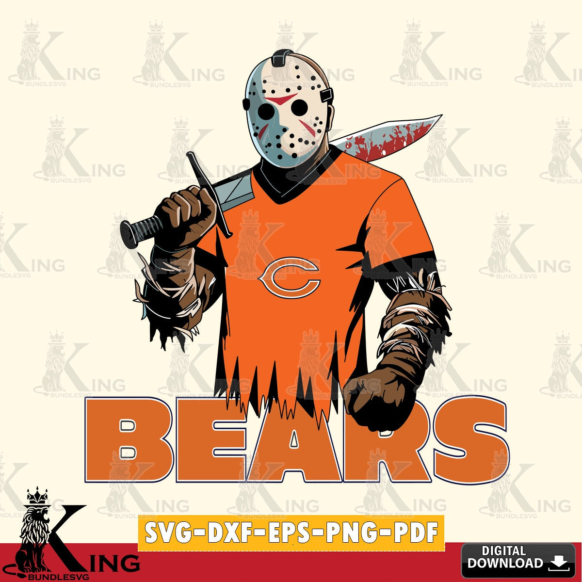 Digital clipart of Chicago Bears Jason Voorhees football, NFL vector art for engraving, cutting, and printing