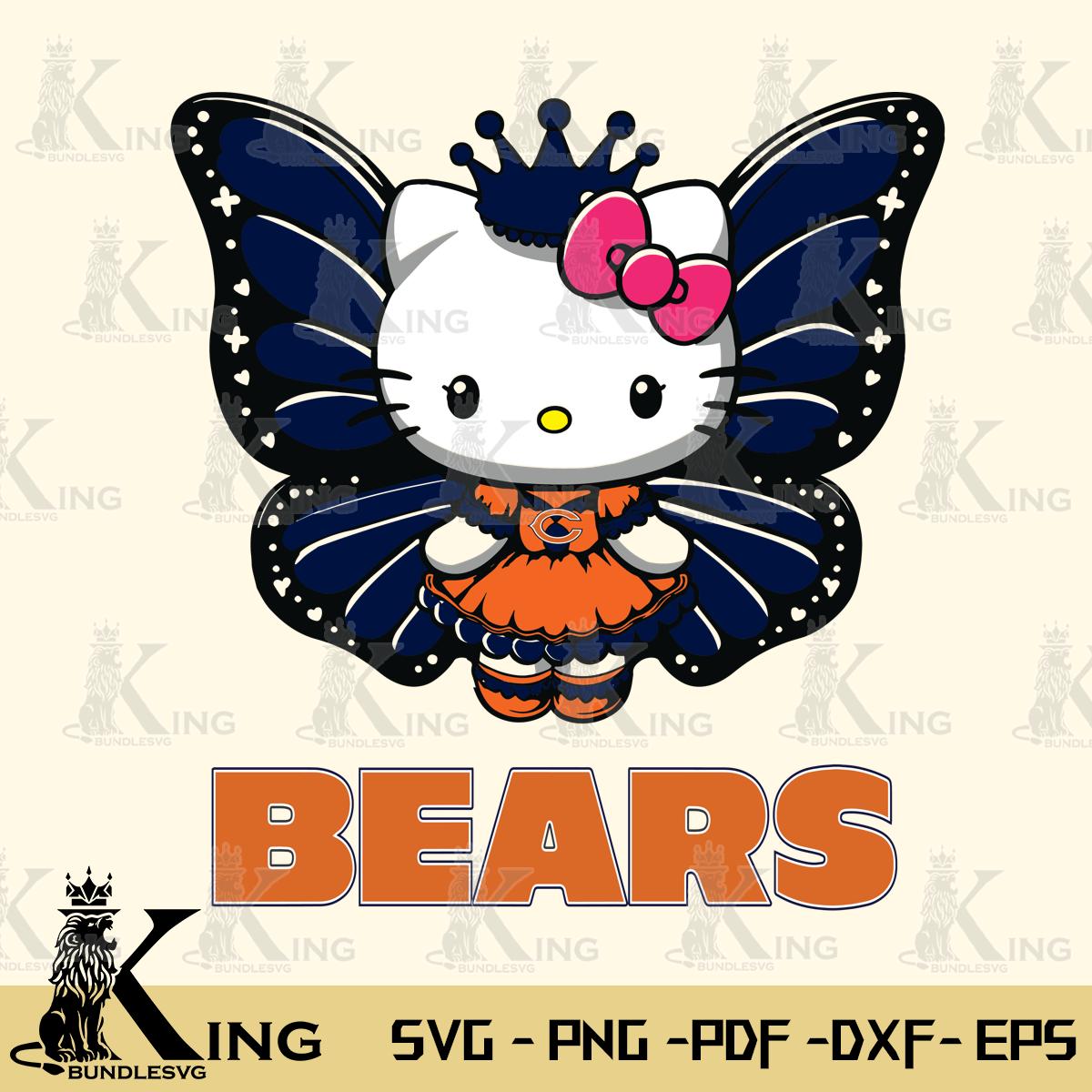 Chicago Bears Kitty Wings & Flowers Svg Eps Dxf Png File, Digital Download