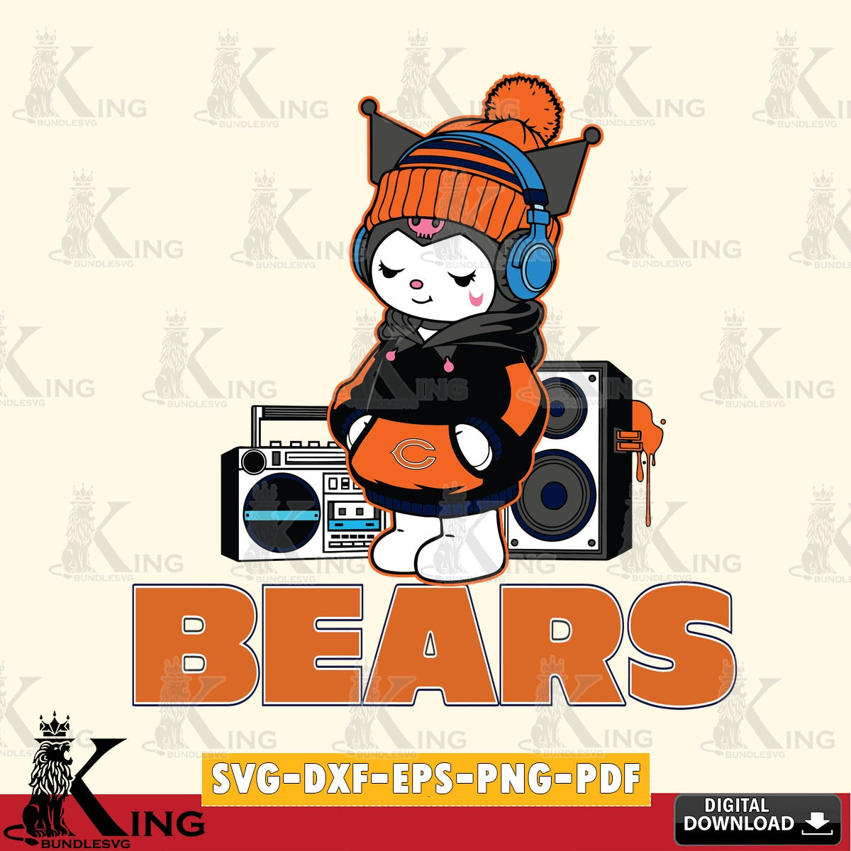 Chicago Bears Kuromi Football Music SVG file, Cricut, Cut file , Digital Download , Instant Download, Sanrio svg, Clipart
