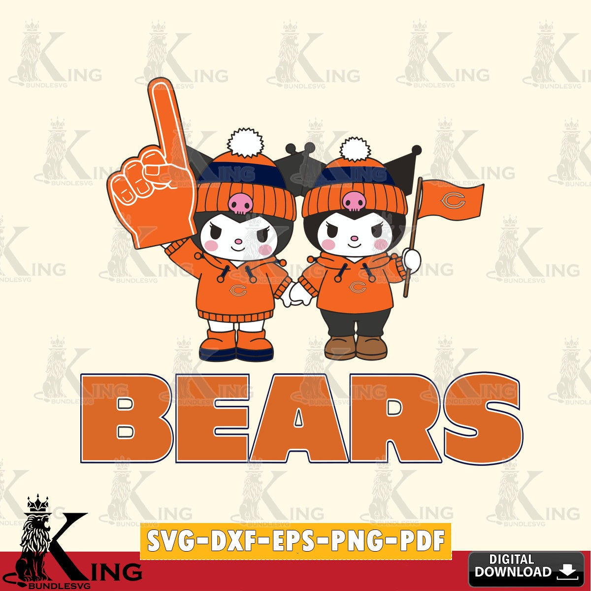 Chicago Bears Kuromi rugby Fan SVG file, Cricut, Cut file , Digital Download , Instant Download, Sanrio svg, Clipart