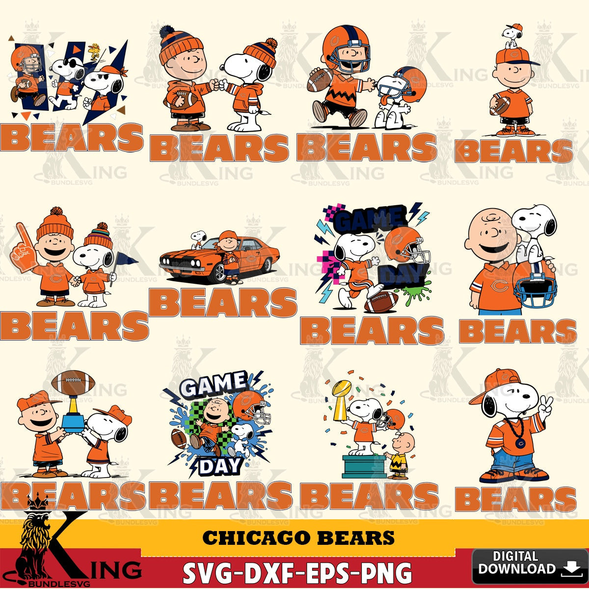 Chicago Bears Peanuts Play Football NFL Bundle Cricut file , Cut file , Digital Download , PDF File , Instant Download