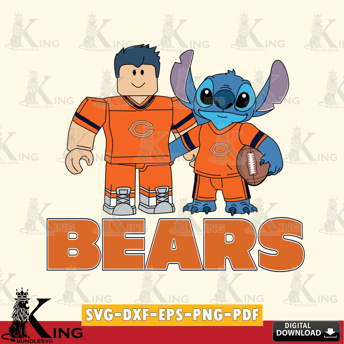 Chicago Bears Roblox & Stitch Football SVG file , Cricut, NFL File cut , Digital Download , PDF File