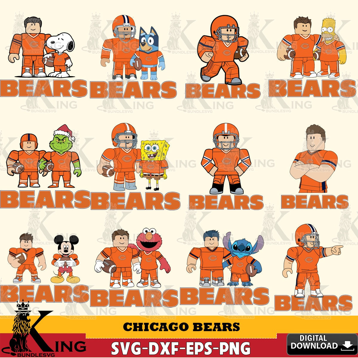 Chicago Bears Roblox With Friends football NFL Bundle SVG file , Cricut, NFL File cut , Digital Download , PDF File