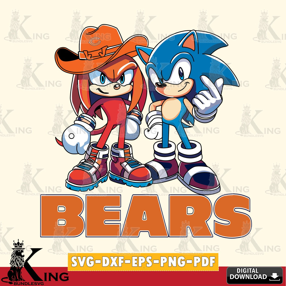 Stylish representation of Chicago Bears Sonic & Knuckles football mascot, a vector digital clipart compatible with laser