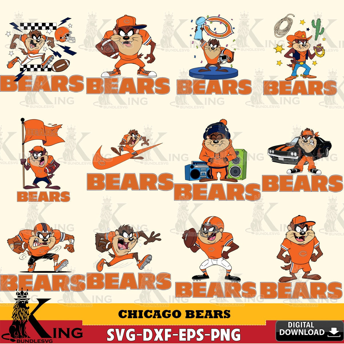 Chicago Bears Taz (Looney Tunes) Football NFL Bundle Cut file , Digital Download , Instant Download, Looney Tunes svg, Football svg