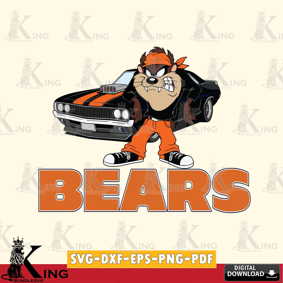Chicago Bears Taz Racing Car Cut file , Digital Download , Instant Download, Looney Tunes svg, Football svg