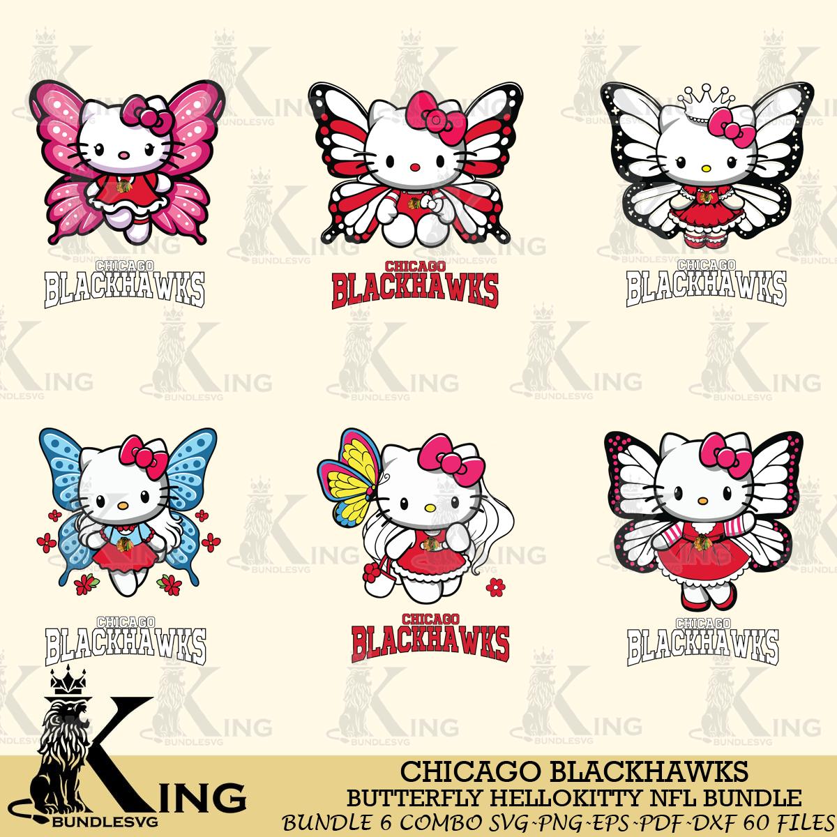 Chicago Blackhawks Butterfly Hello Kitty bundleSvg Eps Dxf Png File, Digital Download