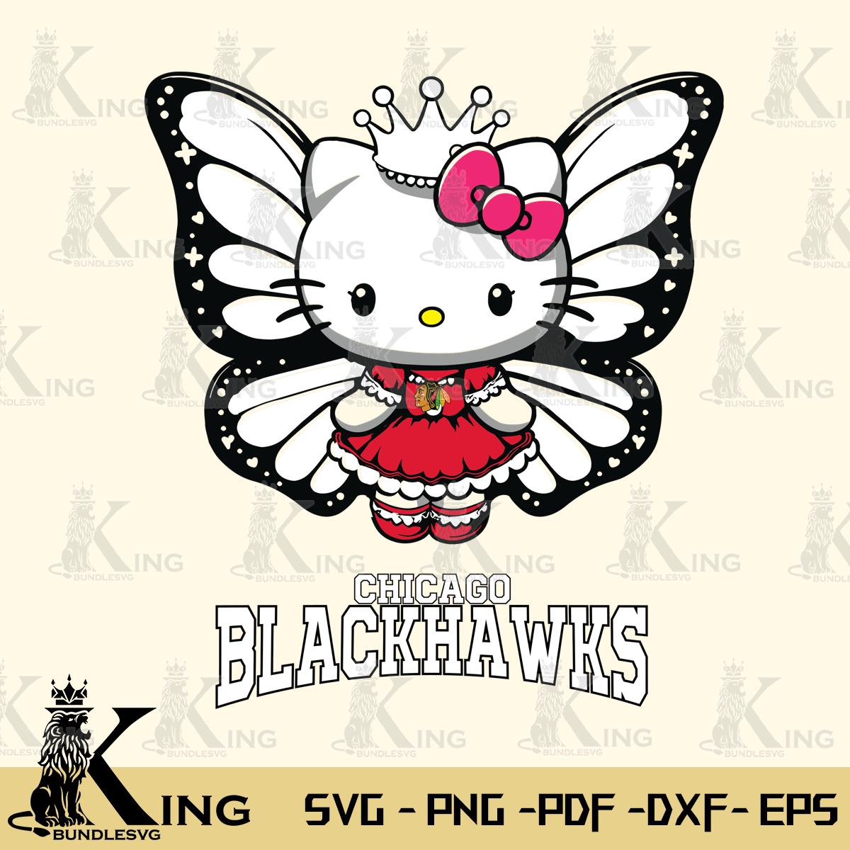Chicago Blackhawks Kitty Wings & Flowers Svg Eps Dxf Png File, Digital Download
