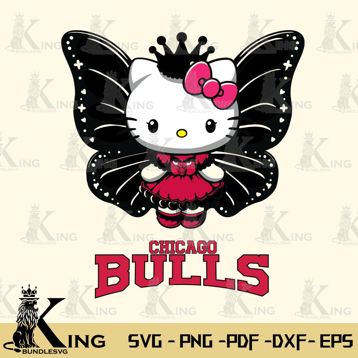 Chicago Bulls Kitty Wings & Flowers Svg Eps Dxf Png File, Digital Download