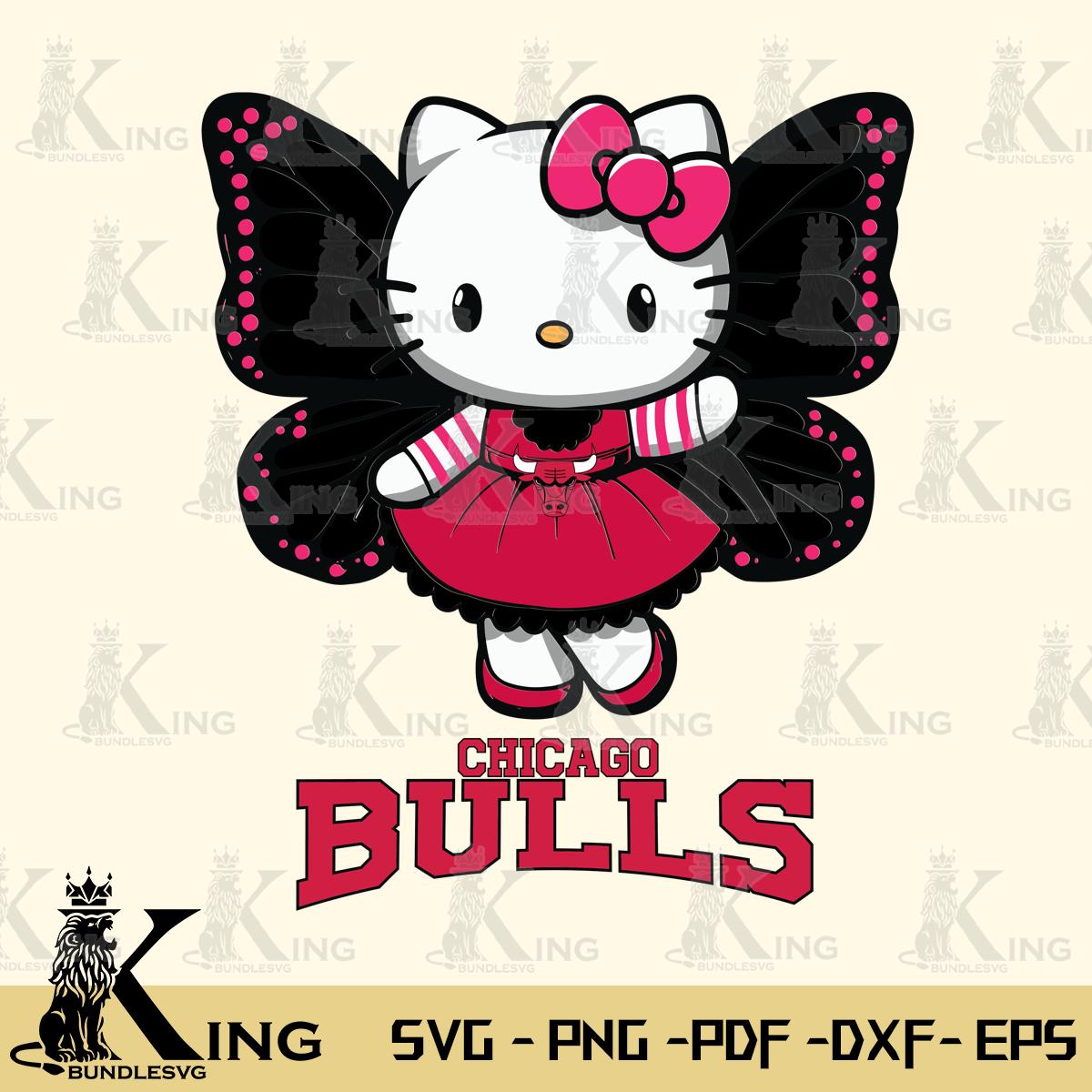 Chicago Bulls Whimsical Kitty Wings Svg Eps Dxf Png File, Digital Download