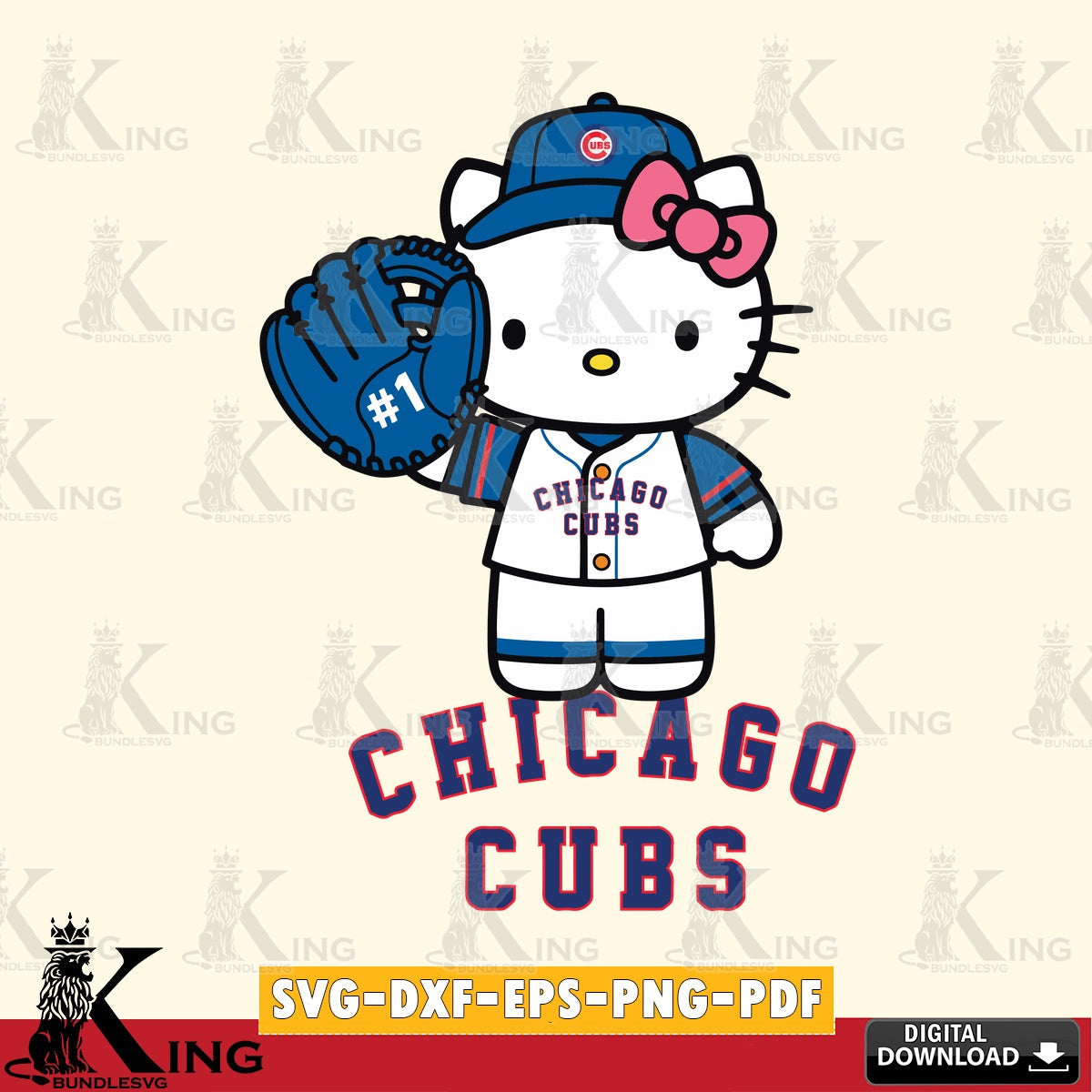 Huge collection of Chicago Cubs Hello Kitty Baseball #1 SVG PNG files perfect for Cricut and Silhouette cutting