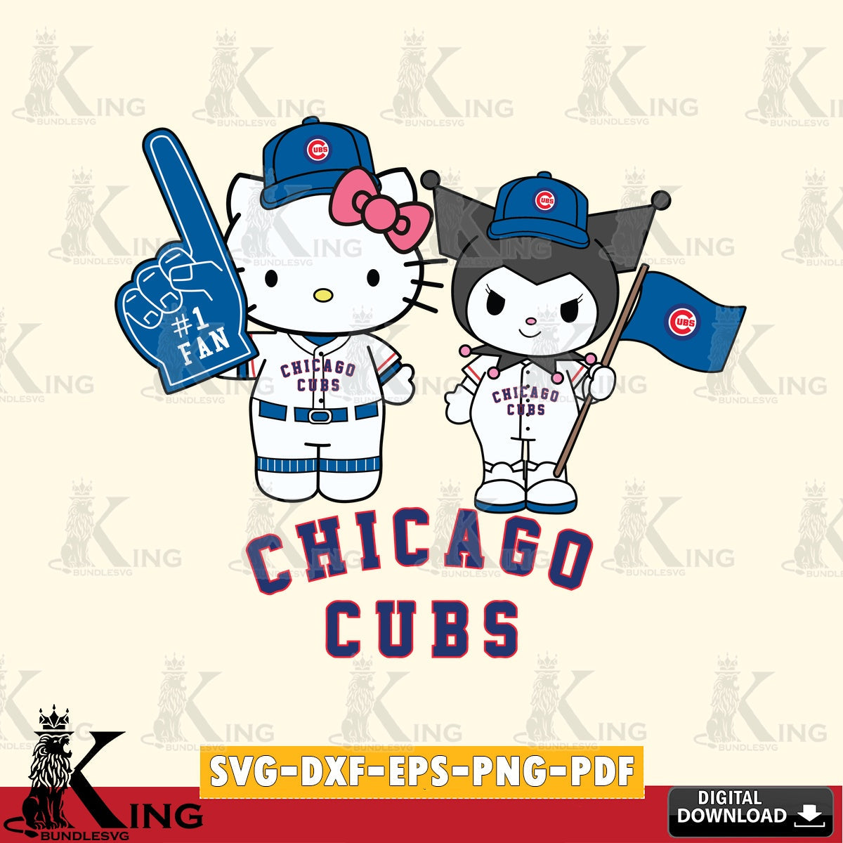 Complete bundle for Chicago Cubs Hello Kitty Kuromi fan baseball SVG cut file for personalized gifts and laser projects