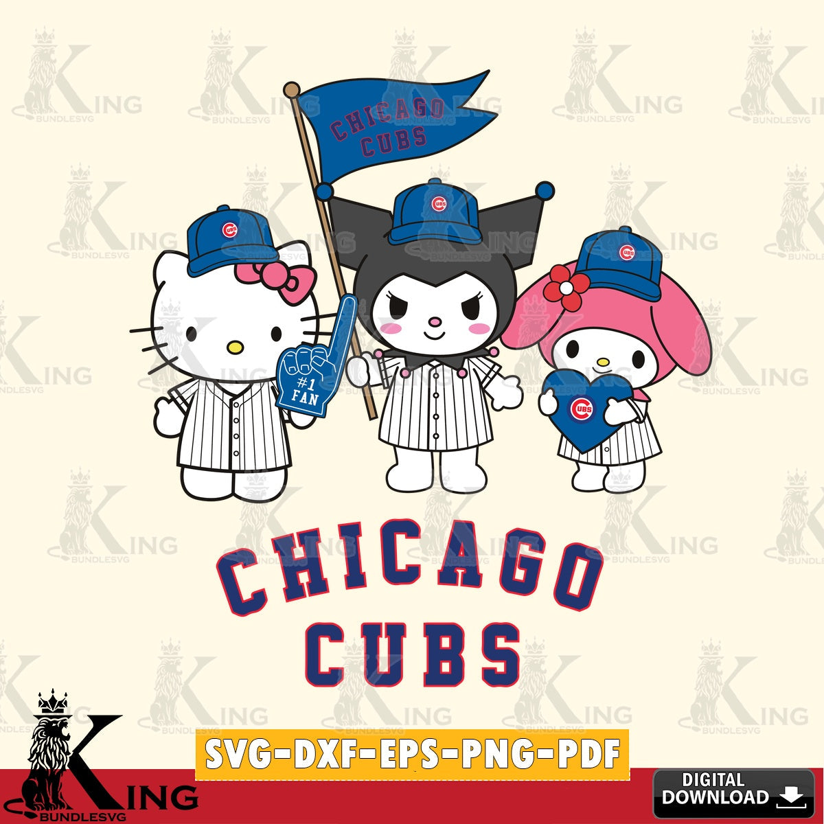 Vector design showing Chicago Cubs Kawaii friends Baseball, crafting file for iron-on transfer and vinyl decals