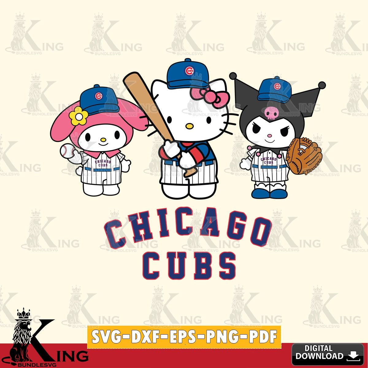Digital clipart of Chicago Cubs Kawaii baseball team SVG cut file for personalized gifts and laser projects