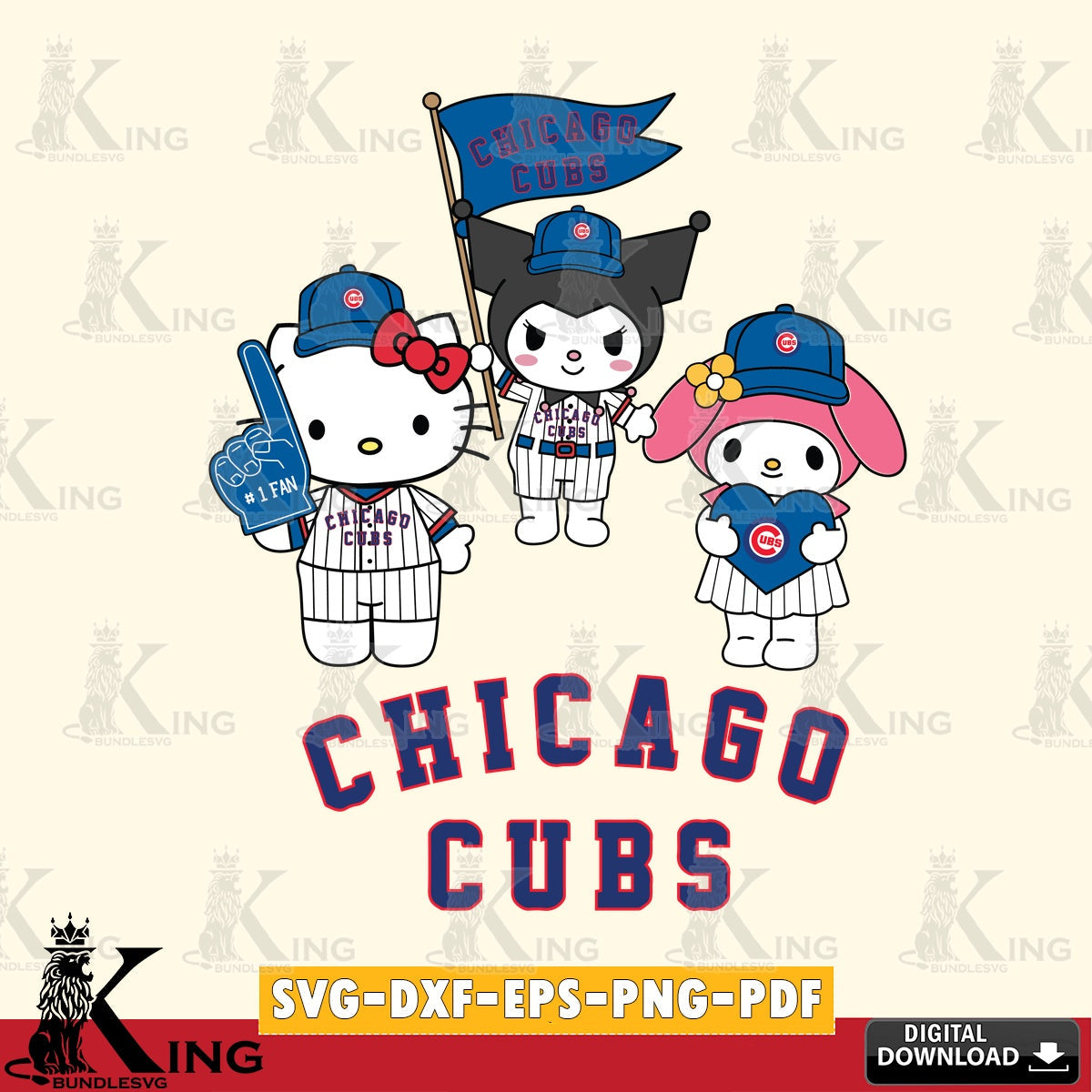 Digital clipart of Chicago Cubs Sanrio Squad cute vector art for engraving, cutting, and printing