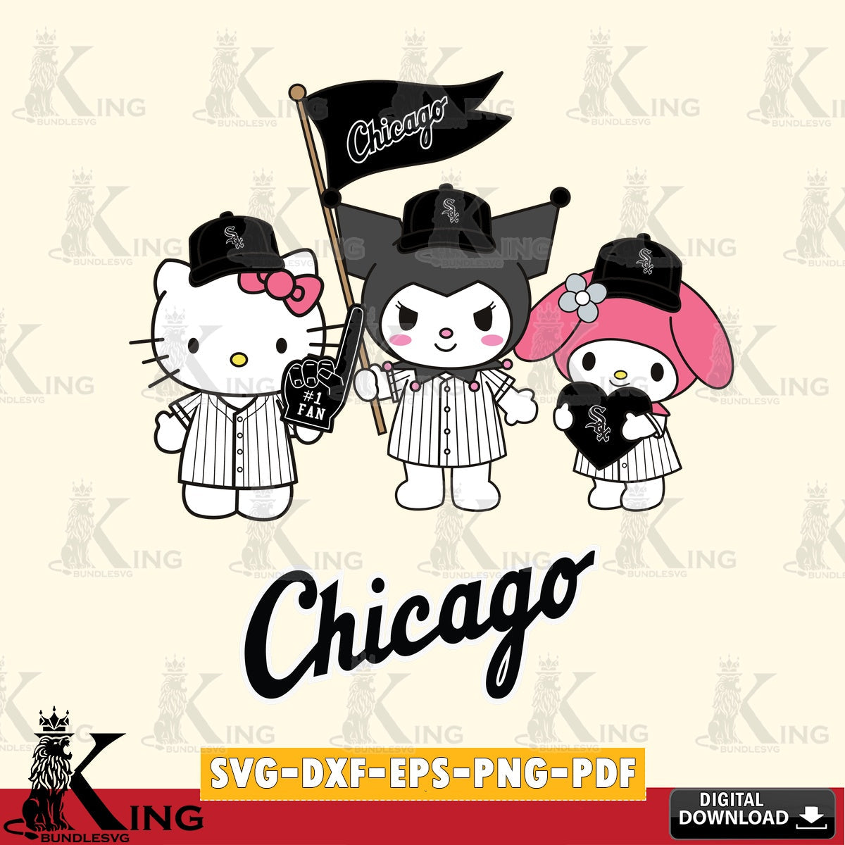 Digital clipart of Chicago White Sox Kawaii friends Baseball vector art for engraving, cutting, and printing
