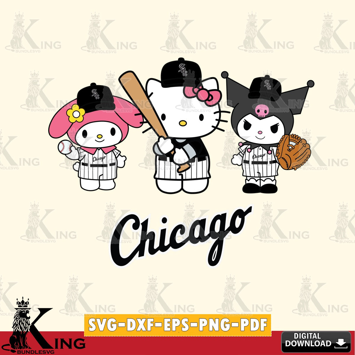 Vector design showing Chicago White Sox Kawaii baseball team, PNG clipart for sublimation printing and graphic design