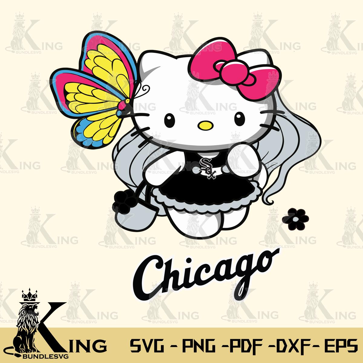Chicago White Sox Kitty Wings & Flowers Svg Eps Dxf Png File, Digital Download