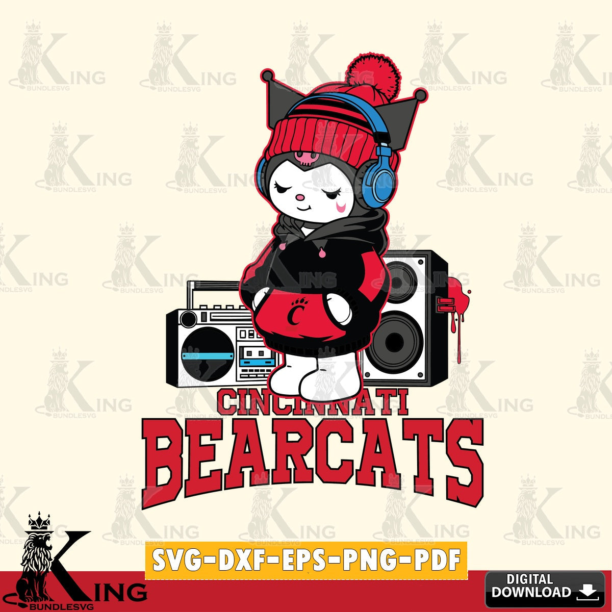 Cincinnati Bearcats Kuromi Football Music SVG file, Cricut, Cut file , Digital Download , Instant Download, Sanrio svg, Clipart