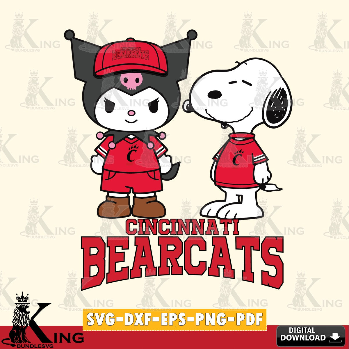 Cincinnati Bearcats Kuromi Snoopy Football SVG file, Cricut, Cut file , Digital Download , Instant Download, Sanrio svg, Clipart