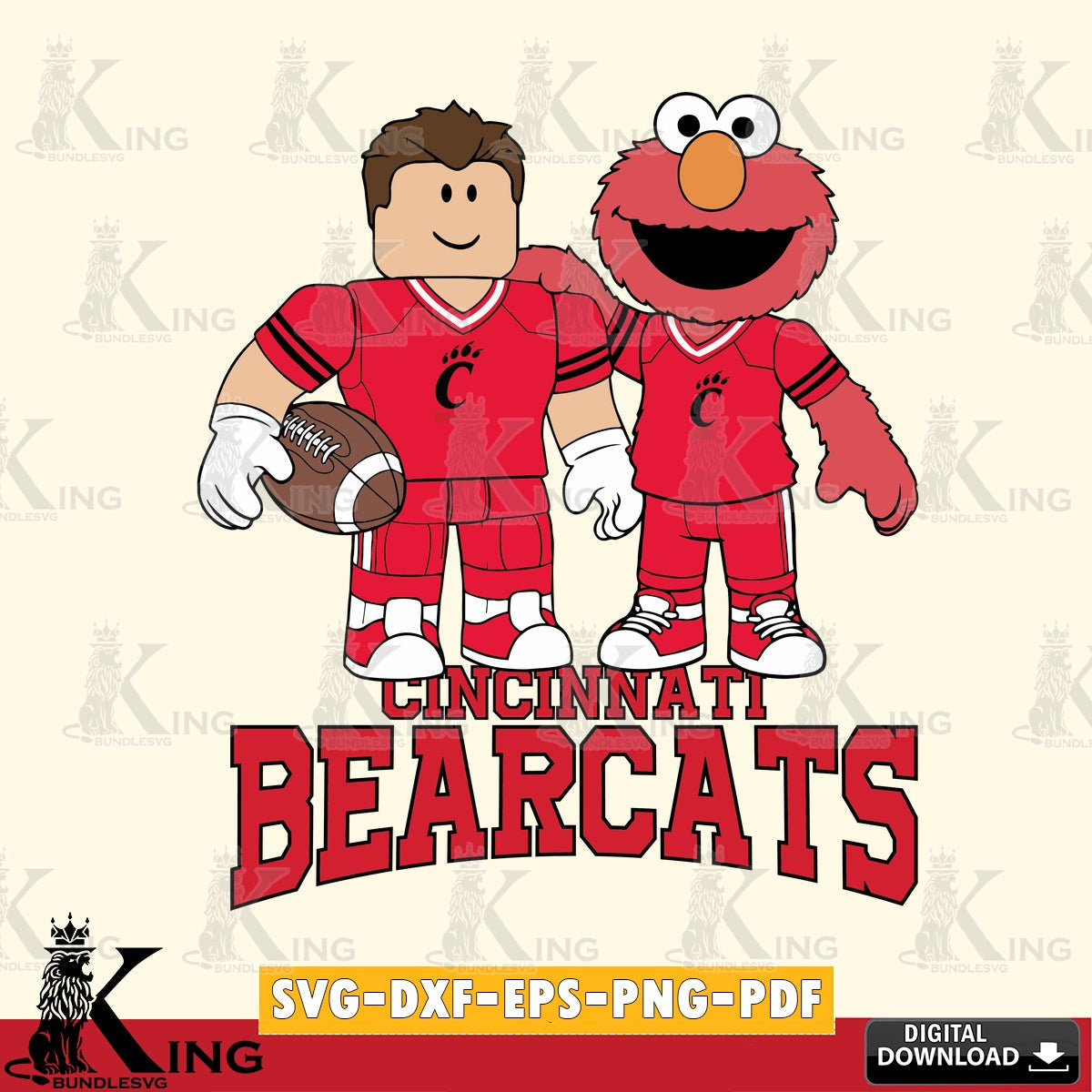Cincinnati Bearcats Roblox & Elmo Football SVG file , NCAA Cricut, File cut , Digital Download , PDF File
