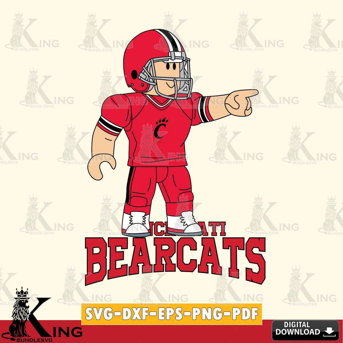 Cincinnati Bearcats Roblox Player Football SVG file , NCAA Cricut, File cut , Digital Download , PDF File