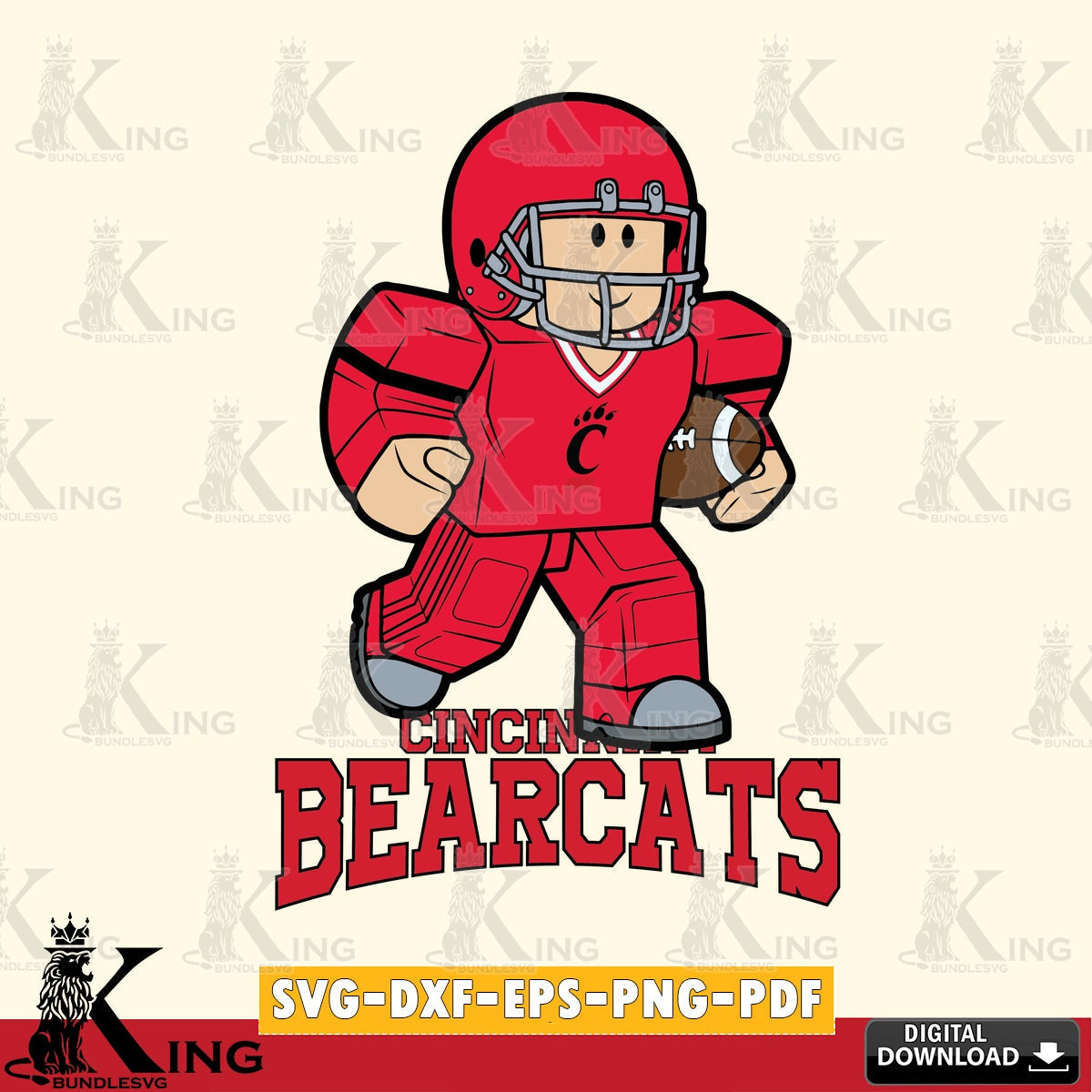 Cincinnati Bearcats Roblox Player Rugby SVG file , NCAA Cricut, File cut , Digital Download , PDF File