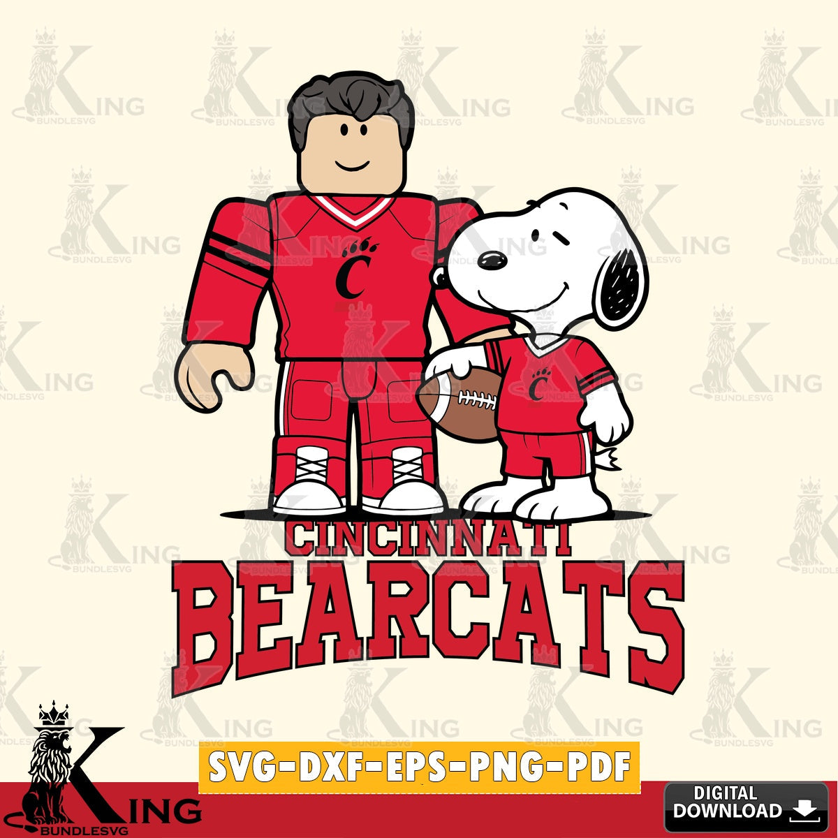 Cincinnati Bearcats Roblox & Snoopy Football SVG file , NCAA Cricut, File cut , Digital Download , PDF File