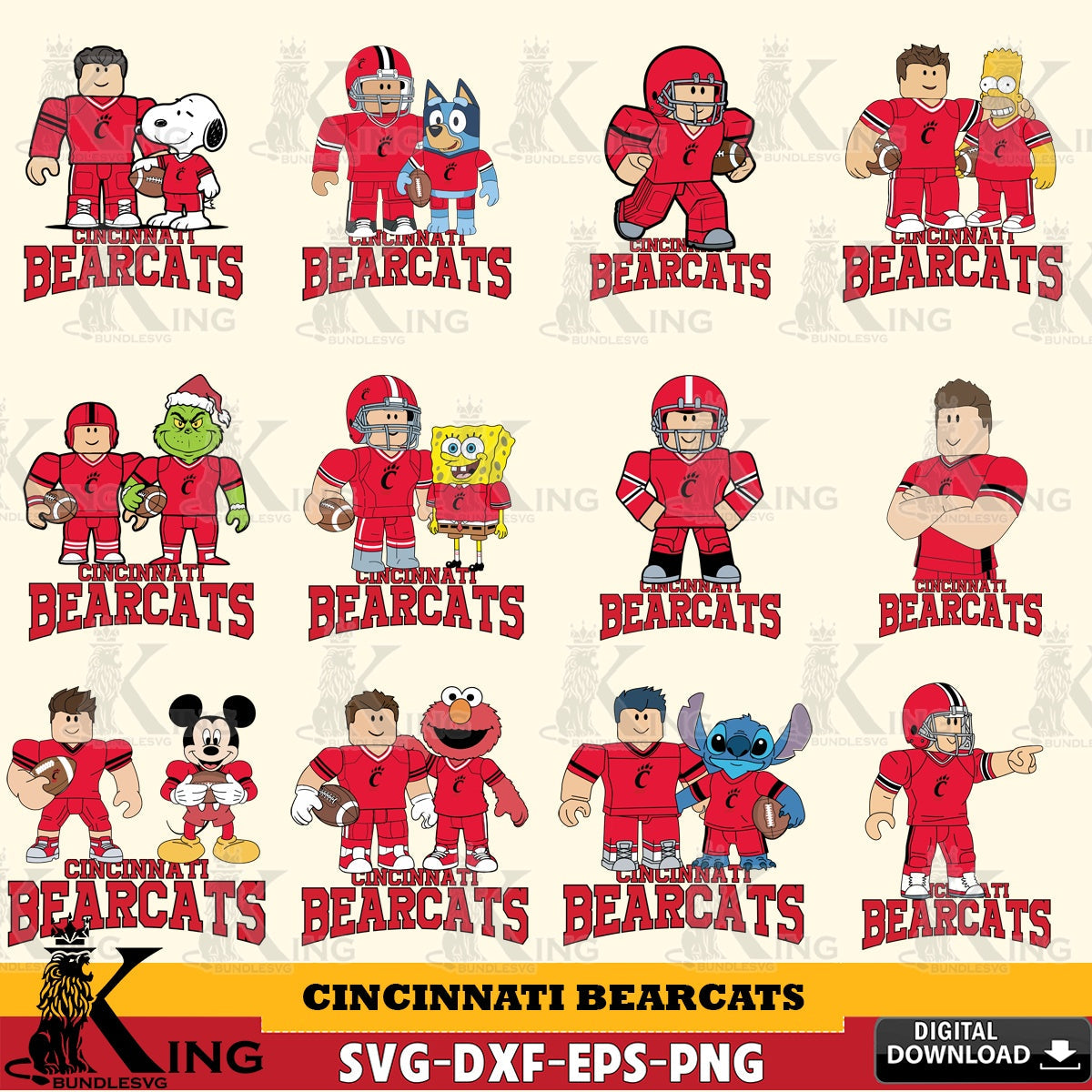 Cincinnati Bearcats Roblox With Friends football NCAA Bundle SVG file , NCAA Cricut, File cut , Digital Download , PDF File