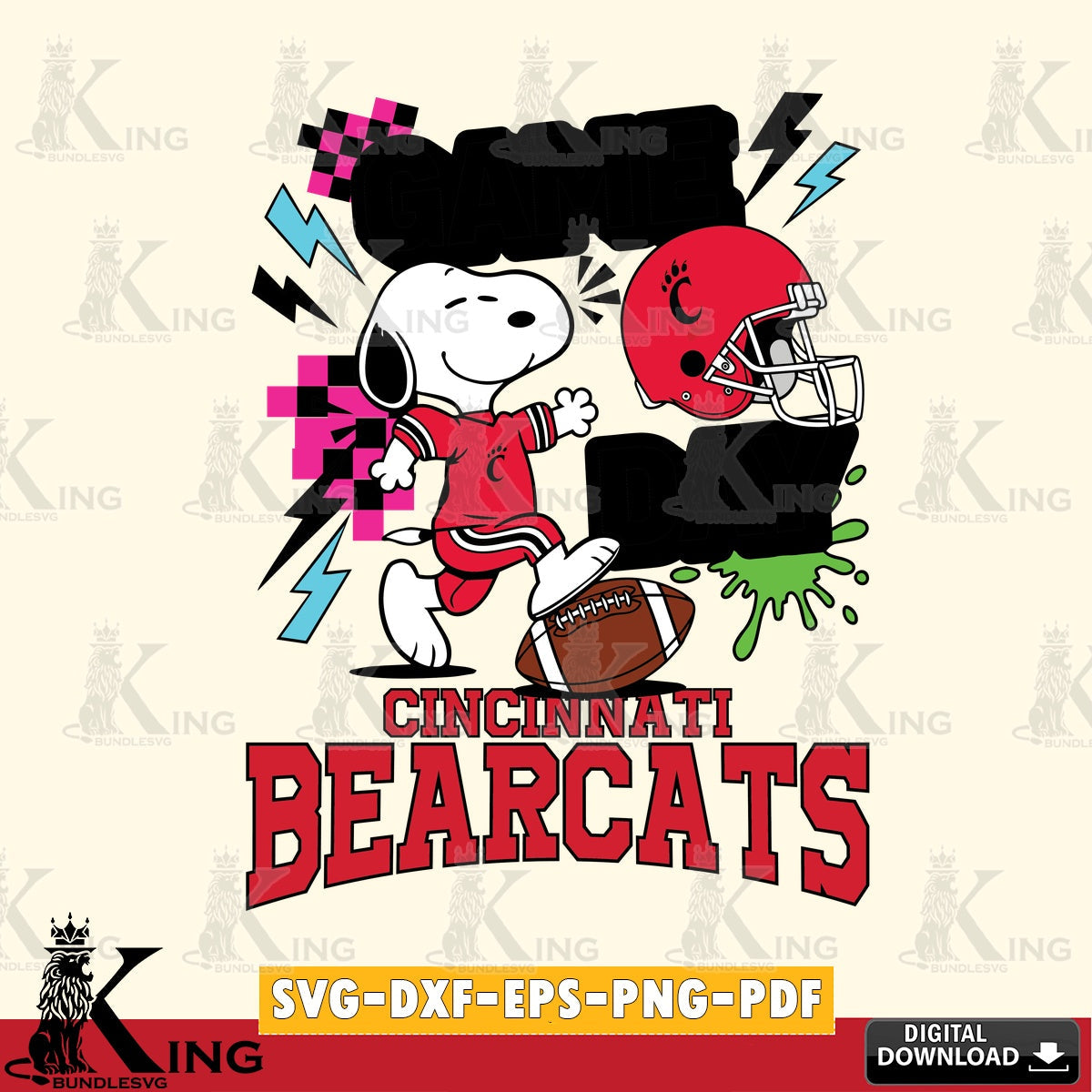 Cincinnati Bearcats Snoopy Game day SVG, Cricut, Cut file , Digital Download , Instant Download, Peanuts svg, NCAA svg, Football svg, Sport svg