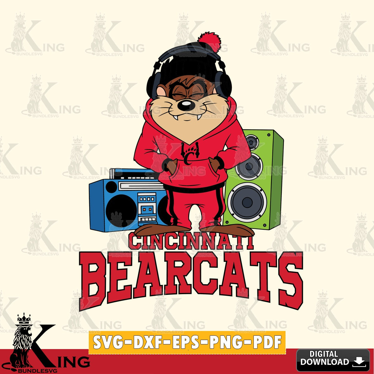 Cincinnati Bearcats Taz Hip Hop SVG file, Cut file , Digital Download , Instant Download, Taz svg, NCAA svg