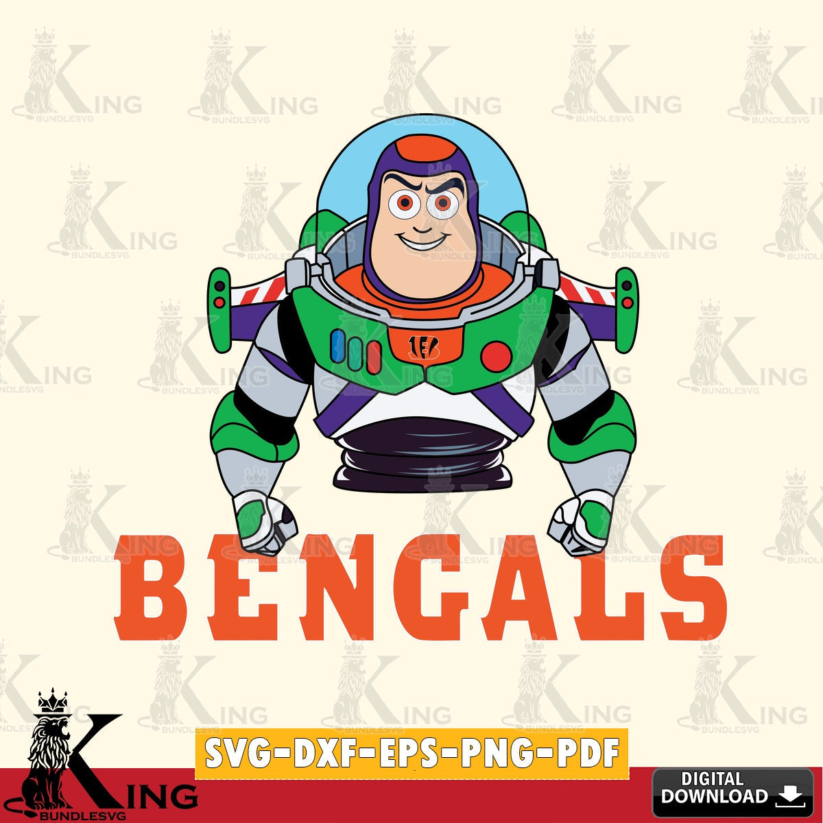 Stylish representation of Cincinnati Bengals Buzz Lightyear football, versatile clip art for stickers, decals, and mugs.