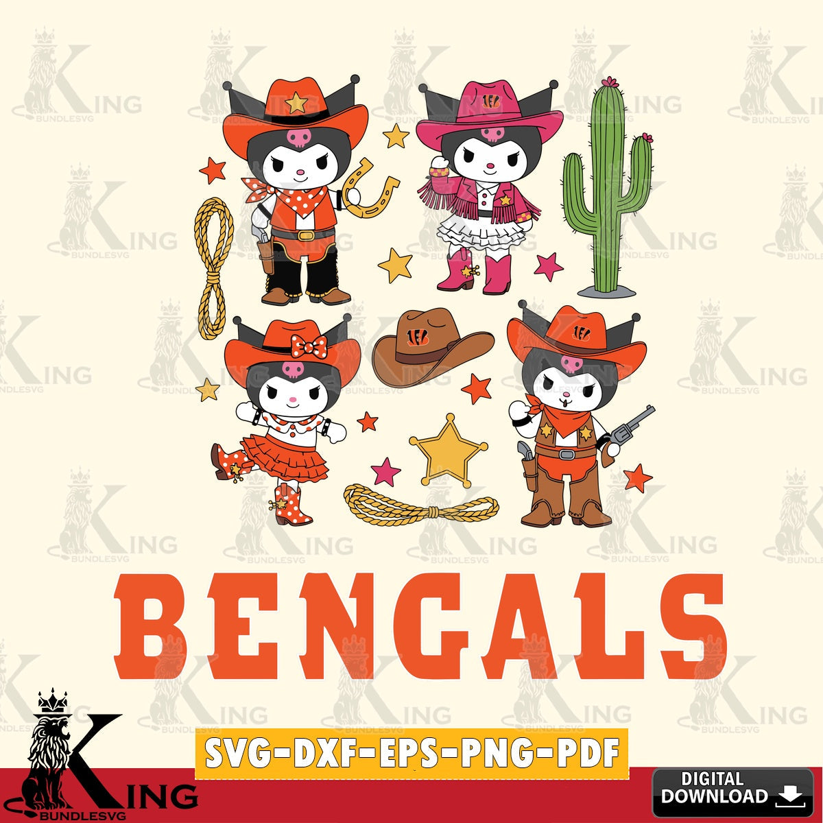 Cincinnati Bengals Kuromi Cowboy Western SVG file, Cricut, Cut file , Digital Download , Instant Download, Sanrio svg, Clipart
