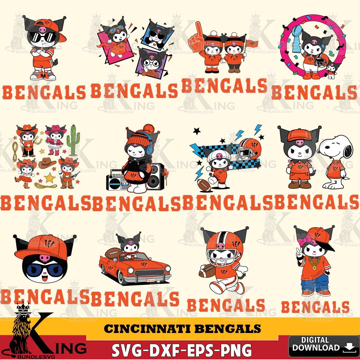 Cincinnati Bengals Kuromi Football Jersey NFL Bundle SVG file, Cricut, Cut file , Digital Download , Instant Download, Sanrio svg, Clipart
