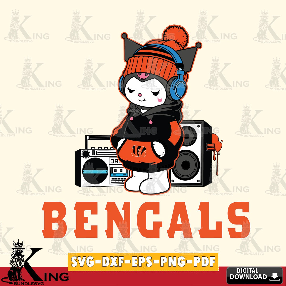 Cincinnati Bengals Kuromi Football Music SVG file, Cricut, Cut file , Digital Download , Instant Download, Sanrio svg, Clipart