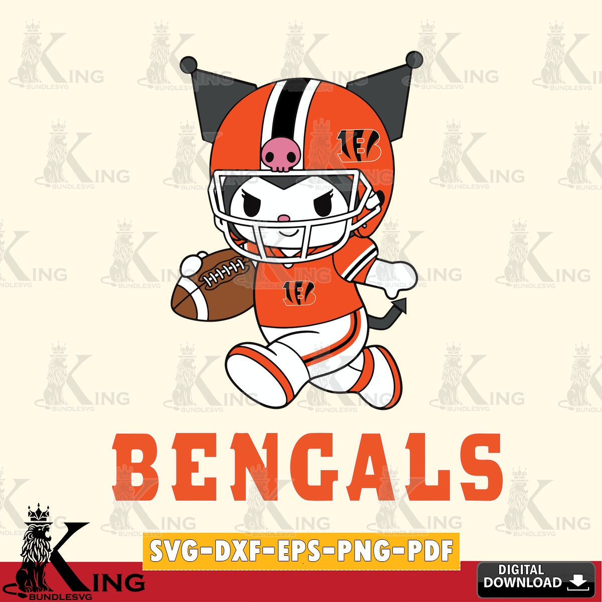 Cincinnati Bengals Kuromi Football Run SVG file, Cricut, Cut file , Digital Download , Instant Download, Sanrio svg, Clipart