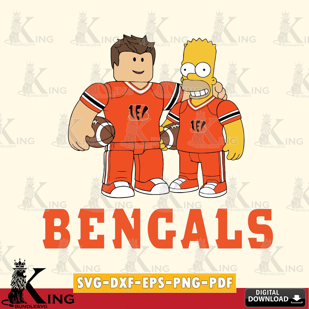 Cincinnati Bengals Roblox & Homer Simpson Football SVG file , Cricut, NFL File cut , Digital Download , PDF File