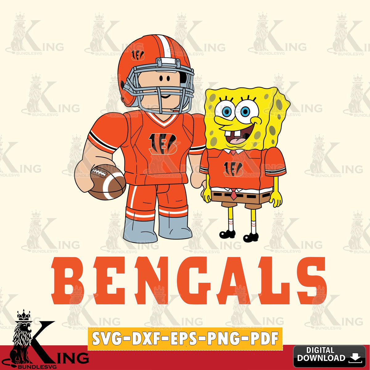 Cincinnati Bengals Roblox & Spongebob Football SVG file , Cricut, NFL File cut , Digital Download , PDF File