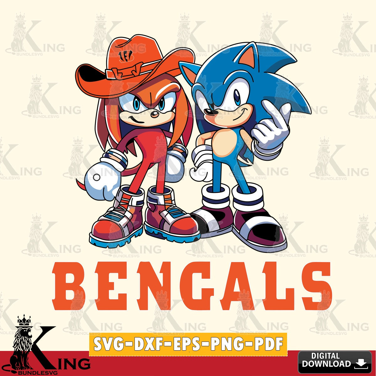 Creative design featuring Cincinnati Bengals Sonic & Knuckles football mascot SVG cut file for personalized gifts and laser