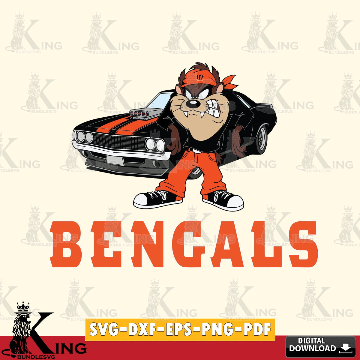 Cincinnati Bengals Taz Racing Car Cut file , Digital Download , Instant Download, Looney Tunes svg, Football svg