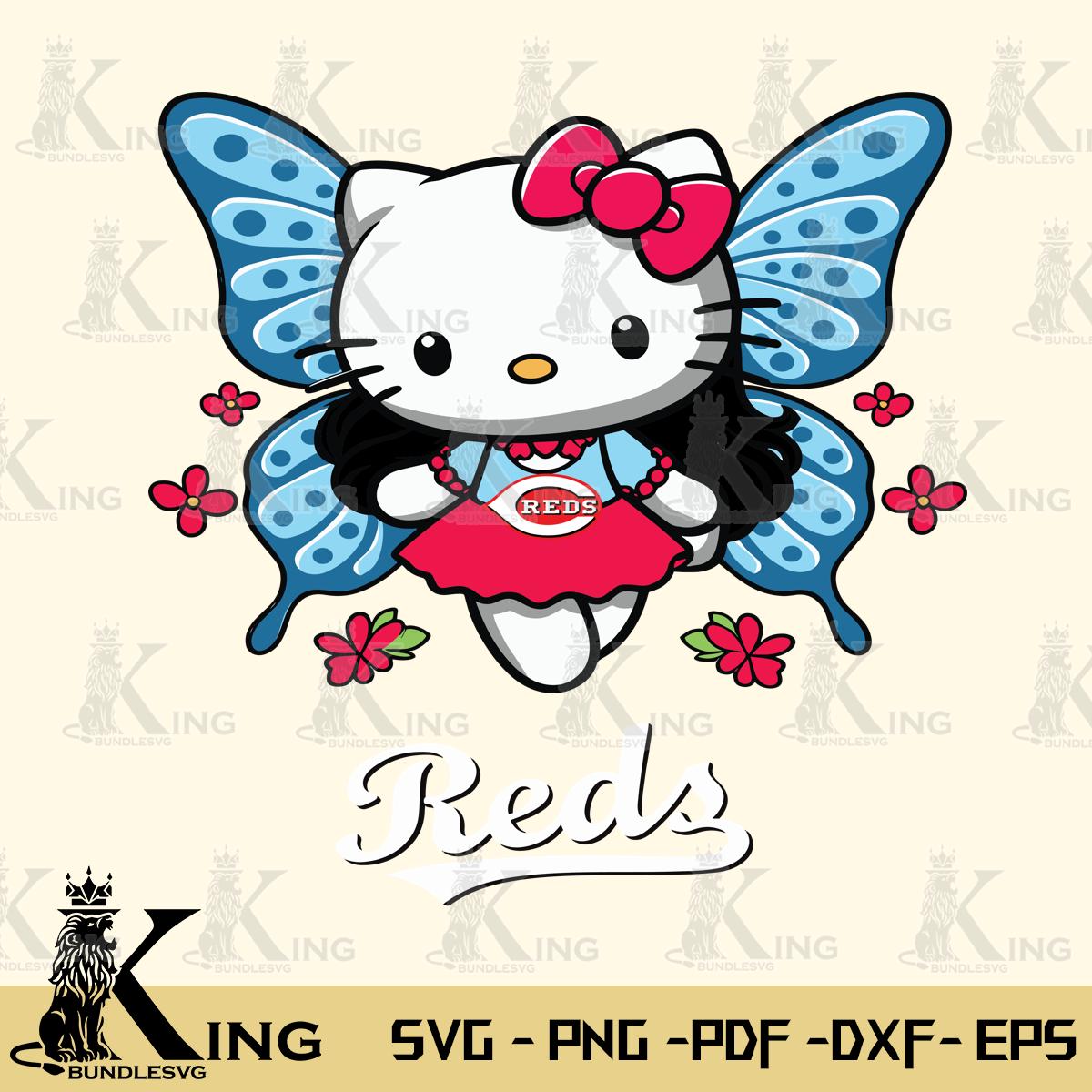 Cincinnati Reds Butterfly Kitty Charm Svg Eps Dxf Png File, Digital Download