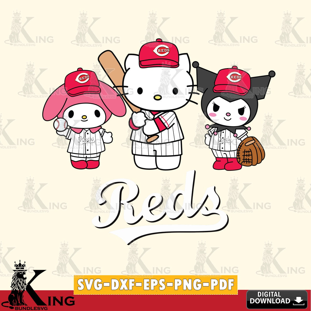 Stylish representation of Cincinnati Reds cute kawaii friends PNG clipart for sublimation printing and graphic design