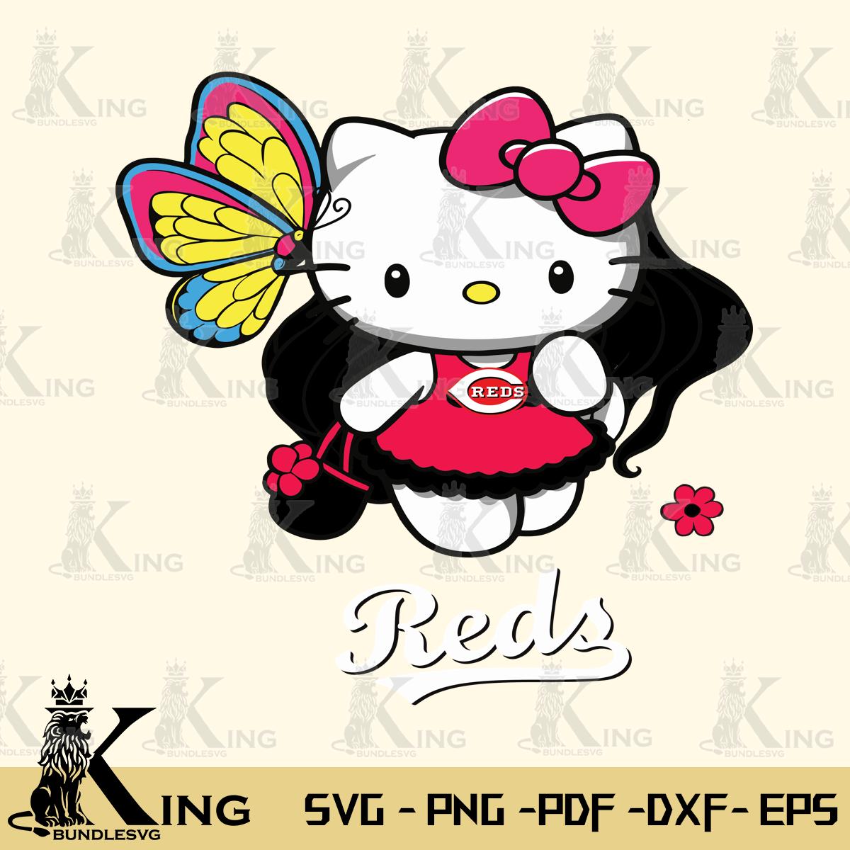Cincinnati Reds Kitty Wings & Flowers Svg Eps Dxf Png File, Digital Download
