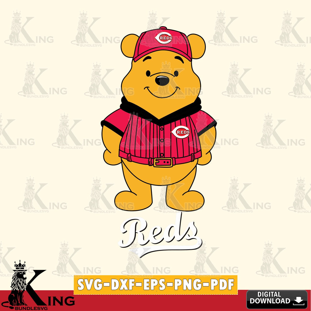 High-quality graphic of Cincinnati Reds Winnie the Pooh Game Day, a high-quality vector for DIY scrapbooking and home decor