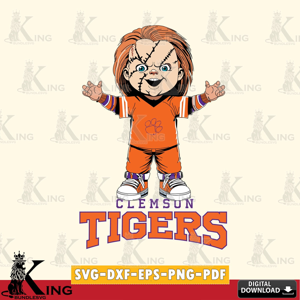 Digital clipart of Clemson Tigers Chucky Football, a digital file for silhouette cameo and cricut projects.
