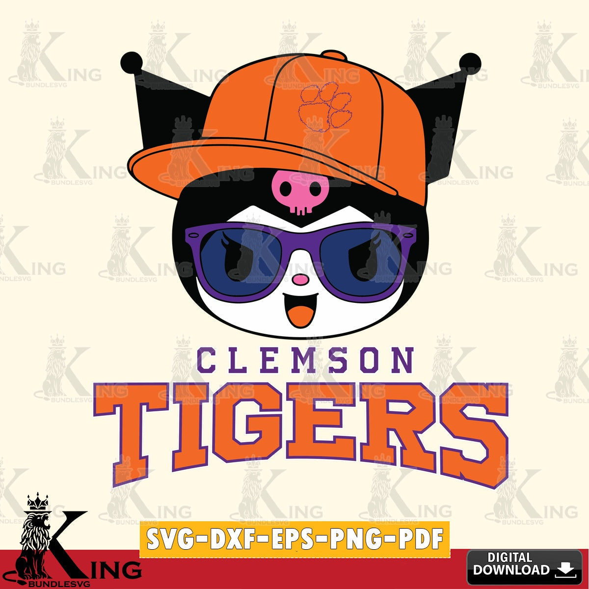 Clemson Tigers Kuromi Football Cool SVG file, Cricut, Cut file , Digital Download , Instant Download, Sanrio svg, Clipart