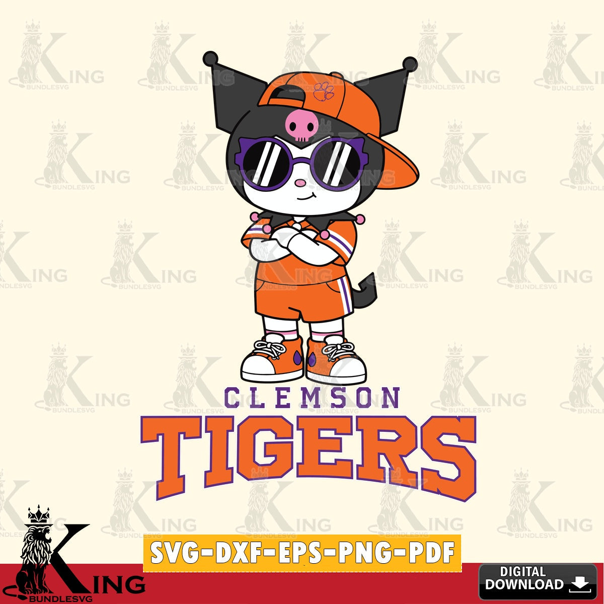 Clemson Tigers Kuromi Football Jersey SVG file, Cricut, Cut file , Digital Download , Instant Download, Sanrio svg, Clipart