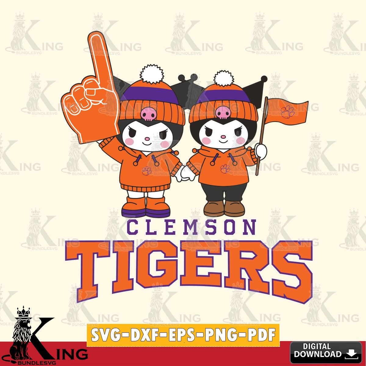 Clemson Tigers Kuromi rugby Fan SVG file, Cricut, Cut file , Digital Download , Instant Download, Sanrio svg, Clipart