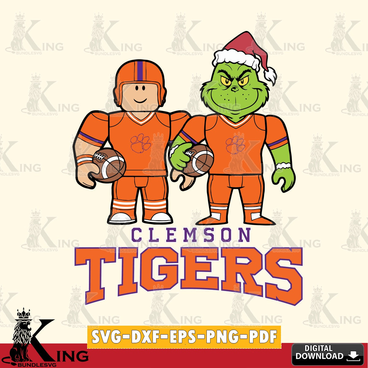 Clemson Tigers Roblox & Grinch Football SVG file , NCAA Cricut, File cut , Digital Download , PDF File