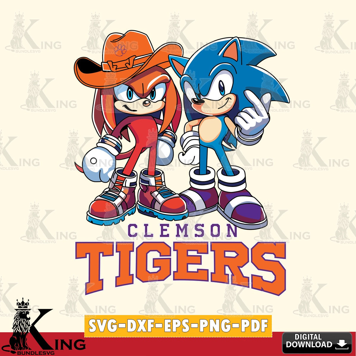 Clemson Tigers Sonic & Knuckles Football Mascot SVG file, Vector , Digital Download , PDF File , Instant Download